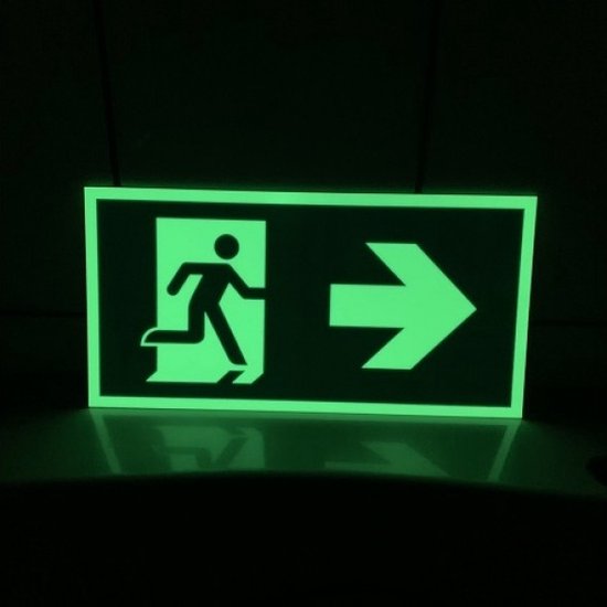 Sortie de secours droite Phosphorescent 20x10 cm autocollant