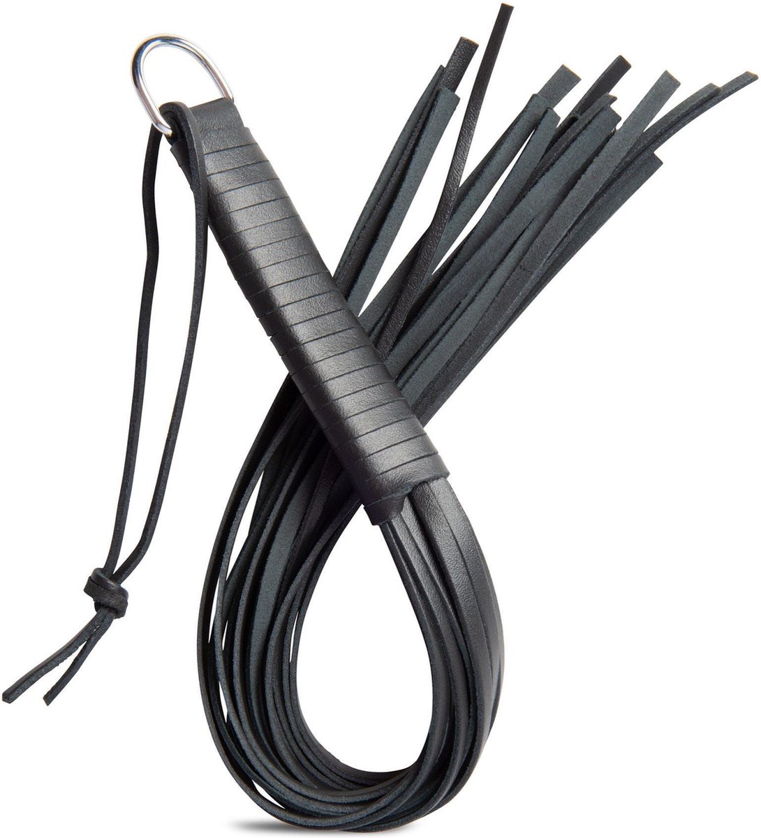 ZADO - Lederen Flogger Zweep met Stevige Striemen en D-ring – Zwart