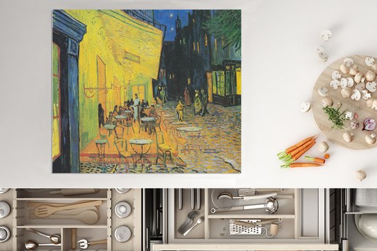 KitchenYeah® Inductie beschermer 60x52 cm - Caféterras bij nacht - Vincent van Gogh - Kookplaataccessoires - Afdekplaat voor kookplaat - Inductiebeschermer - Inductiemat - Inductieplaat mat