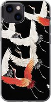 Geschikt voor iPhone 13 mini hoesje - Japandi - Kraanvogel - Rood - Wit - Siliconen Telefoonhoesje