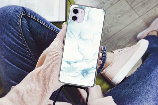 Cordon téléphonique - Chaîne téléphonique - Étui avec cordon Adapté pour iPhone 11 - Imprimé marbre - Wit - Motif - Siliconen - Bandoulière - Étui de téléphone avec cordon