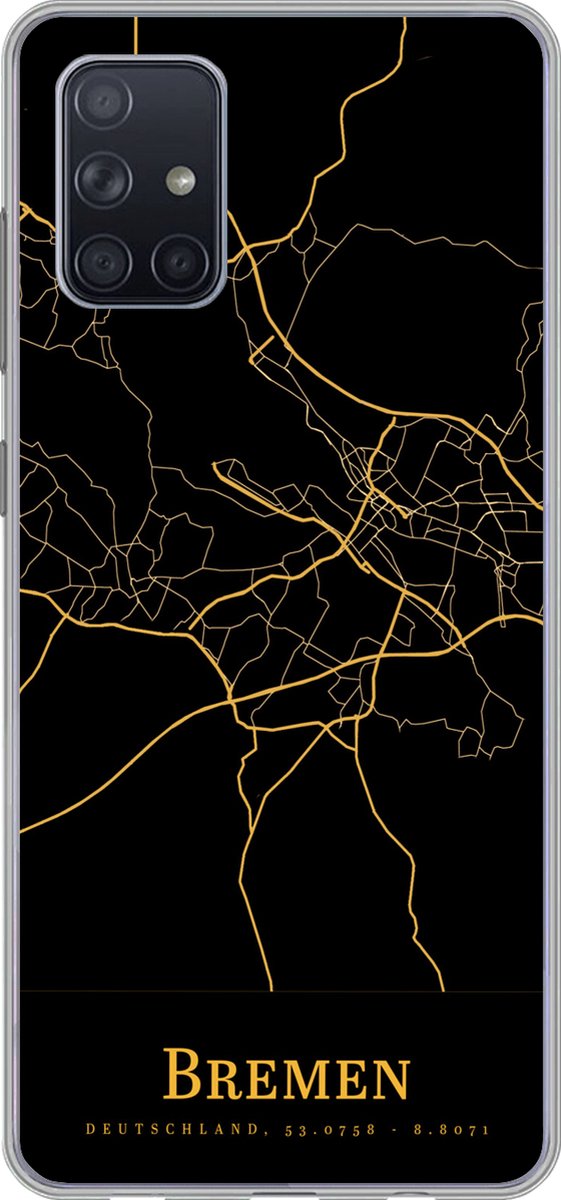 Telefoonhoesje Geschikt voor Samsung Galaxy A51 5G hoesje - Bremen - Kaart - Goud - Siliconen Telefoonhoesje Telefoonhoesje