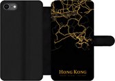 Bookcase Geschikt voor iPhone 7 telefoonhoesje - Hong Kong - Kaart - Goud - Met vakjes - Wallet case met magneetsluiting