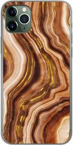 Geschikt voor iPhone 11 Pro Max hoesje - Marmer print - Gouden - Lijn - Siliconen Telefoonhoesje