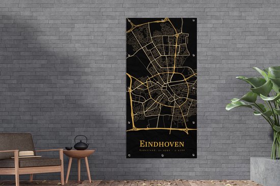 Tuinposter 100x200 cm - Tuindecoratie Eindhoven - Stadskaart - Goud - Poster voor in de tuin - Buiten decoratie - Schutting tuinschilderij - Tuindoek muurdecoratie - Wanddecoratie balkondoek