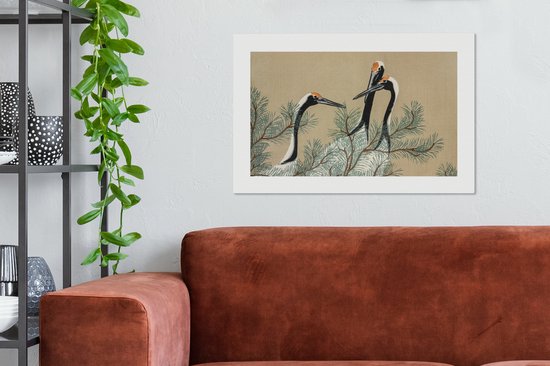 Canvas Schilderij Kraanvogel - Bladeren - Vintage - Japans - Scandinavisch  - 90x60 cm... | bol.com