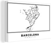 Canvas Schilderij Barcelona - Stadskaart - Spanje - 90x60 cm - Wanddecoratie
