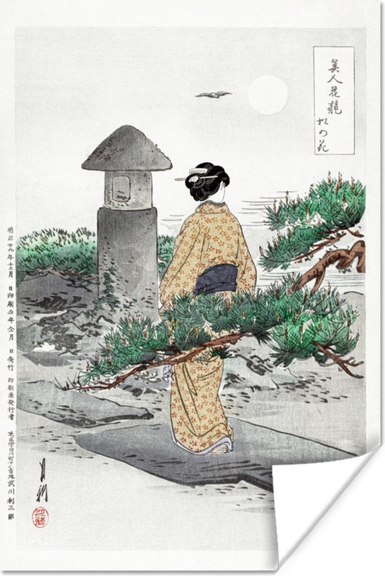 Affiche Japon - Femme - Kimono - Nature - Jardin - 20x30 cm