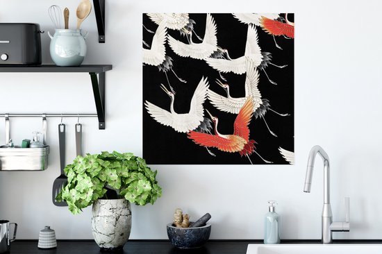 Poster Kraanvogel - Japans - Rood - Wit - 50x50 cm