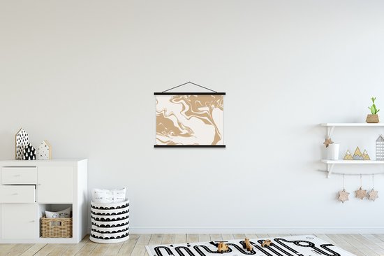 Posterhanger incl. Poster 40x30 cm - Schoolplaat - Marmer - Wit - Patroon - Textielposter - Zwarte latten