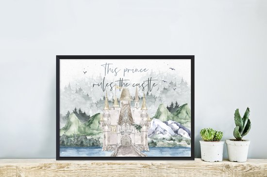Cadre photo avec affiche - Citations - Proverbes - Enfants - Ce prince règne sur le castle - Kids - Bébé - Garçons - 40x30 cm - Cadre pour affiche