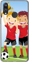 Geschikt voor Huawei P20 Lite (2020) hoesje - Een illustratie van twee voetballers die een prijs hebben gewonnen - Jongens - Meisjes - Kind - Siliconen Telefoonhoesje
