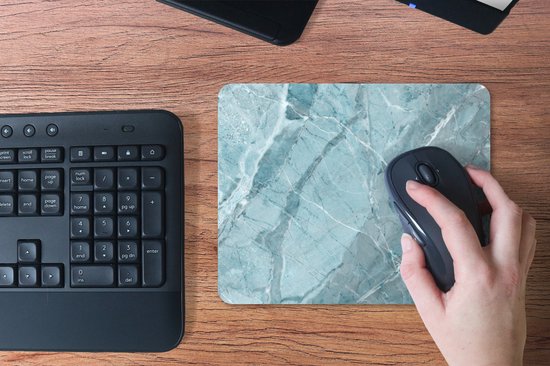 Tapis de souris - Tapis de souris - Cristaux - Wit - Blauw - Imprimé granit - 23x19 cm - Tapis de souris de souris