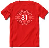 31th Happy Birthday T-shirt | Vintage 1991 Aged to Perfection | 31 jaar verjaardag cadeau | Grappig feest shirt Heren – Dames – Unisex kleding | - Rood - 3XL