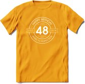 48th Happy Birthday T-shirt | Vintage 1974 Aged to Perfection | 48 jaar verjaardag cadeau | Grappig feest shirt Heren – Dames – Unisex kleding | - Geel - L