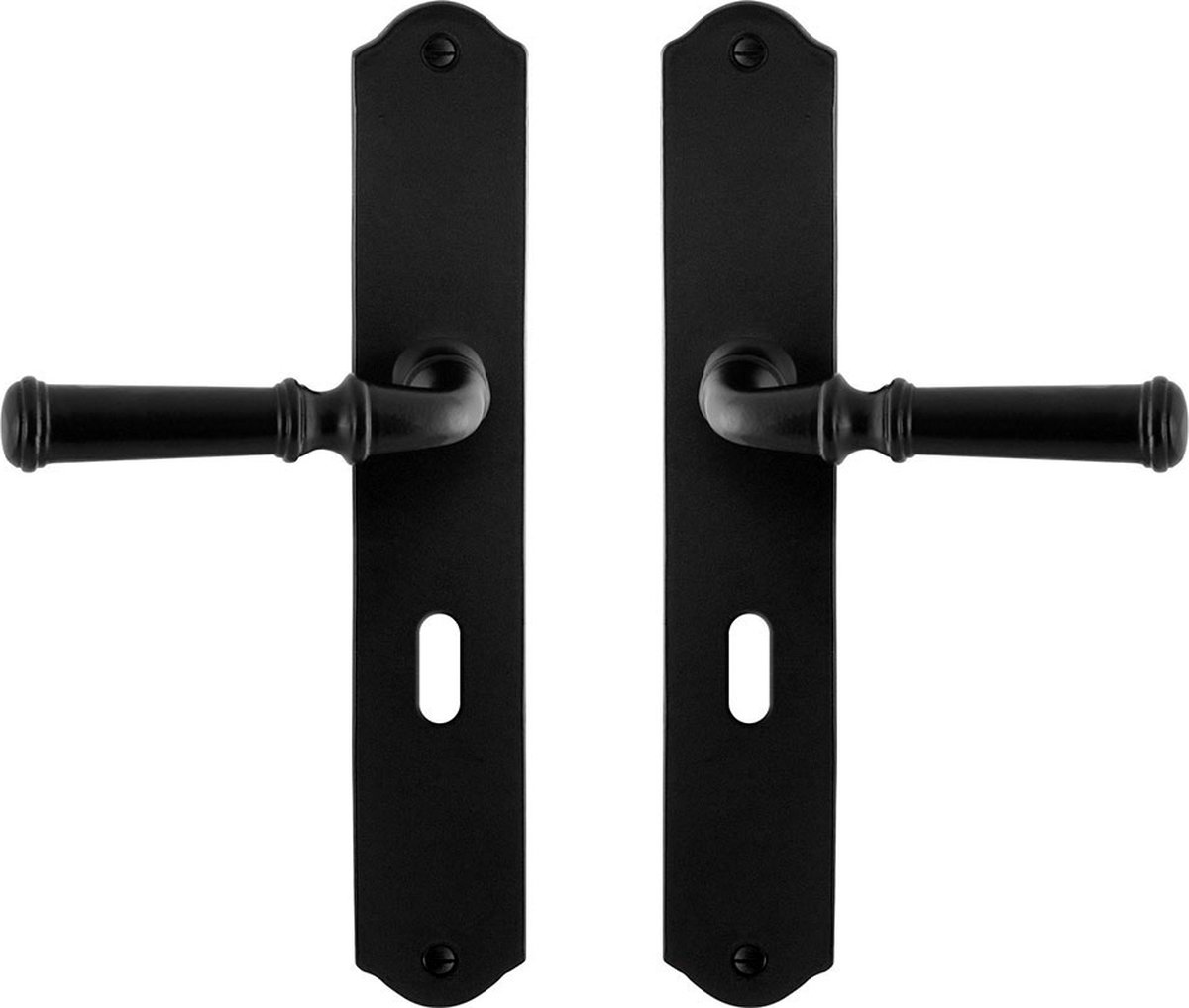 GPF6220.60 smeedijzer zwart Meri deurkruk op schild BB56, 238x41x4mm