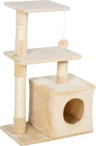 PawHut Griffoir avec griffoir en sisal avec jouets pour chat en peluche beige, hauteur 80 cm D30-285
