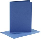 Creotime Set Van 6 Blanco Kaarten En Enveloppen 10,5x15 Cm Blauw