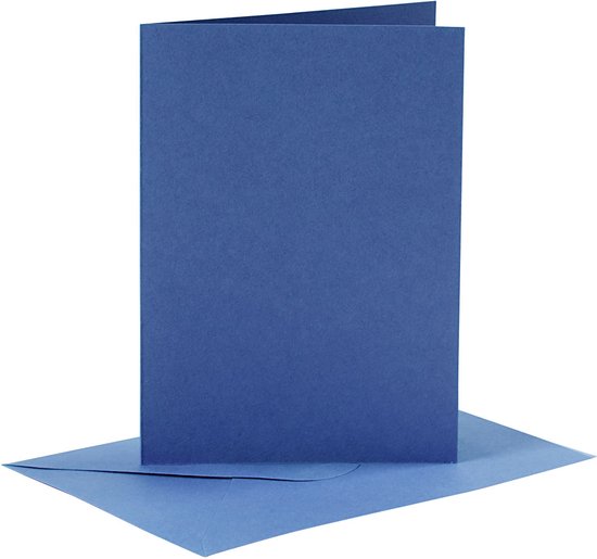 Creotime Set Van 6 Blanco Kaarten En Enveloppen 10,5x15 Cm Blauw