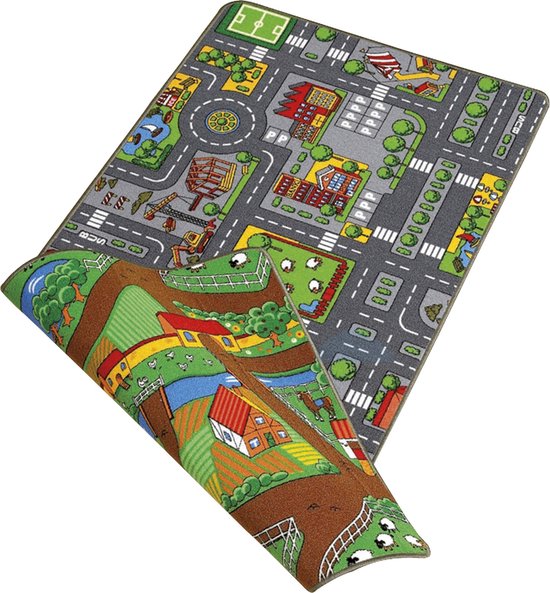 Speeltapijt Duo 80x120cm - ( straatplattegrond en boerderij aan de andere kant )