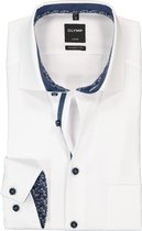 OLYMP Luxor modern fit overhemd - wit poplin (contrast) - Strijkvrij - Boordmaat: 38