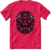 Leeuw - Dieren Mandala T-Shirt | Paars | Grappig Verjaardag Zentangle Dierenkop Cadeau Shirt | Dames - Heren - Unisex | Wildlife Tshirt Kleding Kado | - Roze - XXL