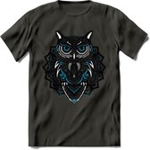 Uil - Dieren Mandala T-Shirt | Blauw | Grappig Verjaardag Zentangle Dierenkop Cadeau Shirt | Dames - Heren - Unisex | Wildlife Tshirt Kleding Kado | - Donker Grijs - XXL
