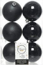 6x Zwarte kunststof kerstballen 8 cm - Mat/glans - Onbreekbare plastic kerstballen - Kerstboomversiering zwart