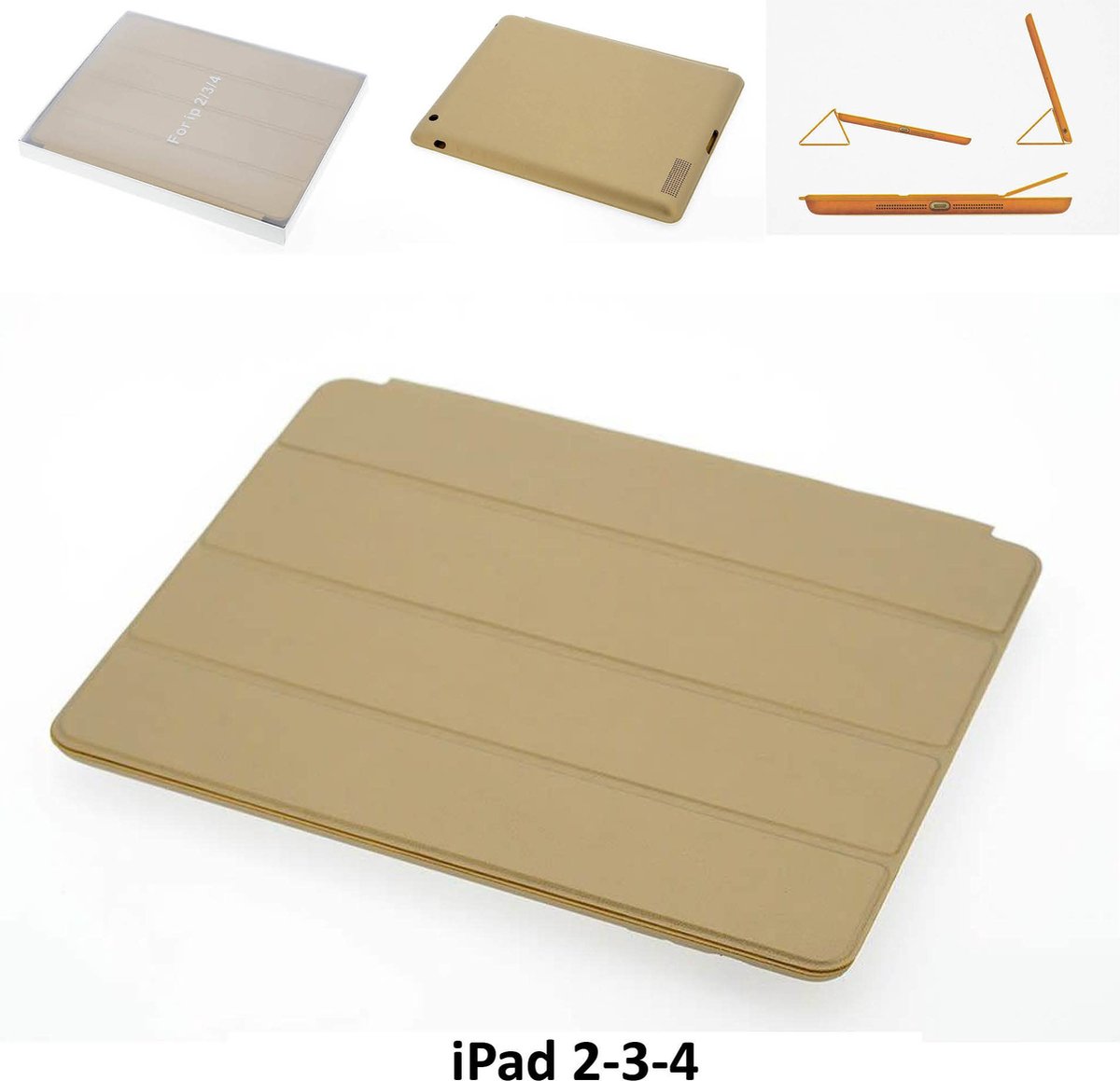 Apple iPad 2-3-4 Goud Smart Case - Book Case Tablethoes- 8719273232613