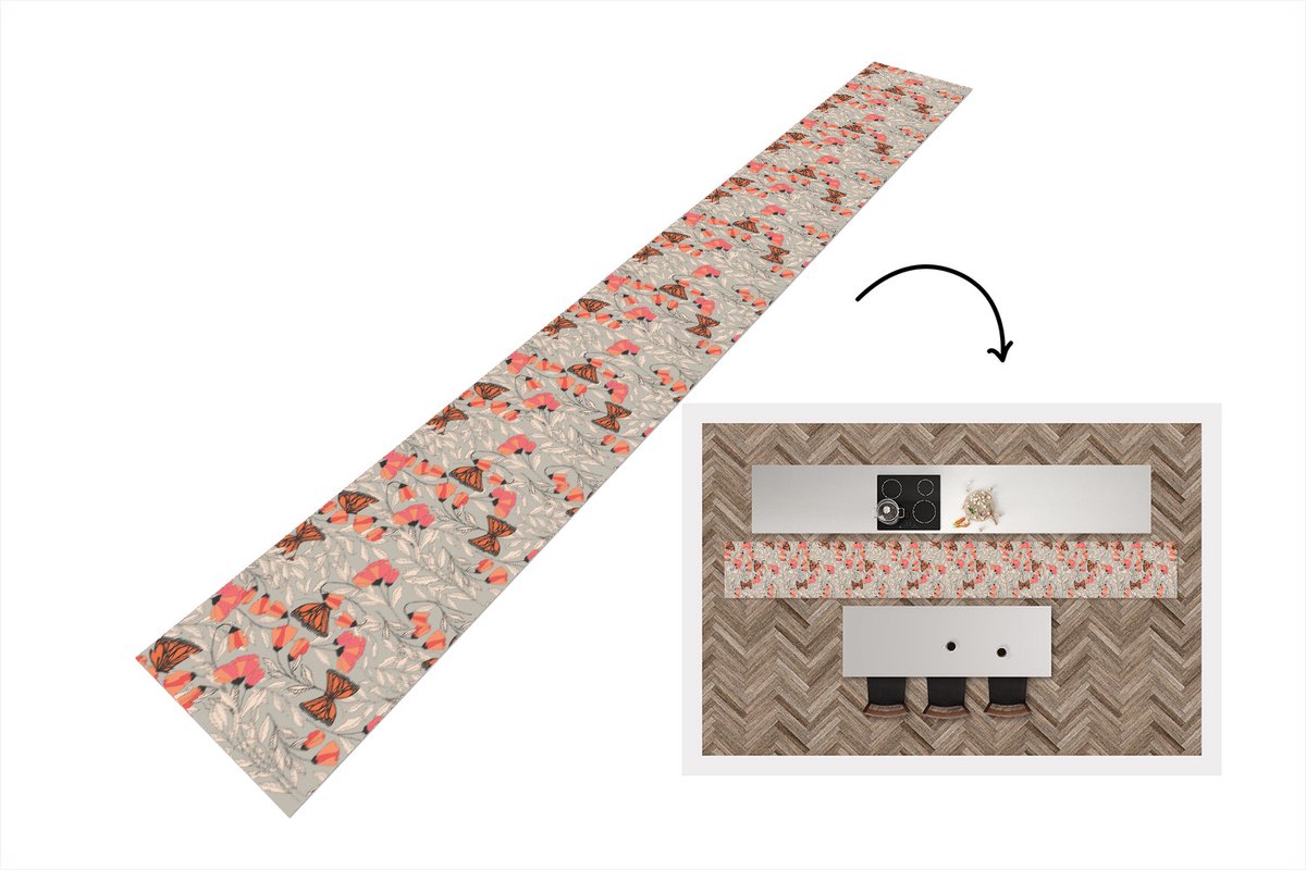 KitchenYeah Keukenloper - Keukenmat - Vlinders - Patronen - Bloemen - Dieren - 480x60 cm - Keuken vloerkleed Multicolor