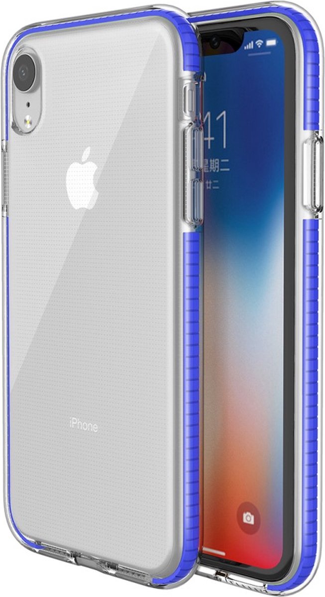 Peachy Beschermend gekleurde rand hoesje geschikt voor iPhone XR Case TPE TPU back cover - Blauw