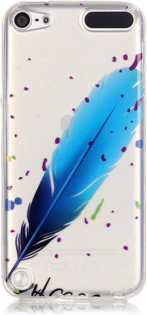 Peachy Doorzichtig hoesje iPod Touch 5 6 7 TPU blauwe veer spikkels - Peachy