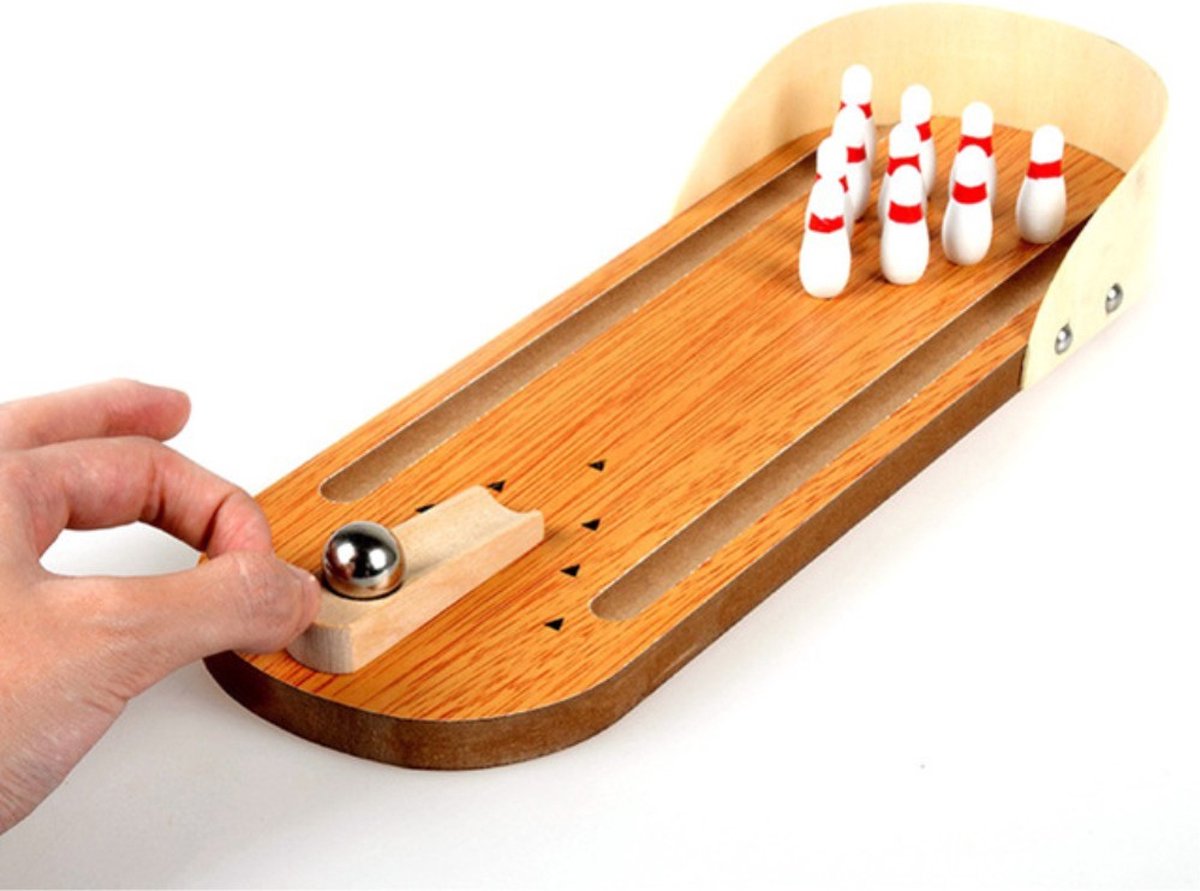 Peachy Bowlingspel cadeau met Knikker Kegels Pins - Bowlingbaan Hout