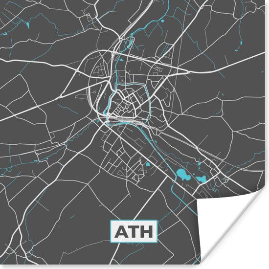 Affiche België – Ath – City Map – Map – Blauw – Carte - 30x30 cm