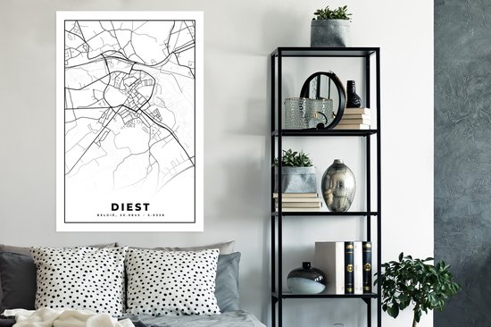 Poster Carte – Plan d'étage – Plan de ville – Diest – België – Zwart Wit - 80x120 cm