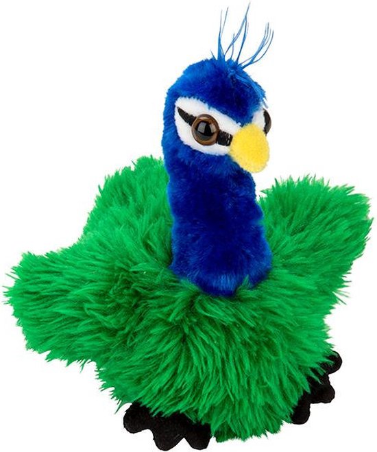 Nature Planet Knuffel Pauw - pluche - vogel - gekleurd - 13 cm - knuffeldier