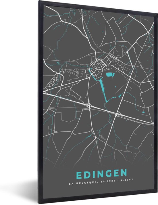 Fotolijst incl. Poster - Stadskaart – Grijs - Kaart – Edingen – België ...