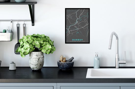 Cadre photo avec affiche - Carte - Plan - Plan de la ville - Durbuy - België - Grijs - 20x30 cm - Cadre pour affiche