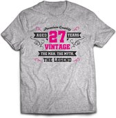 27 Jaar Legend - Feest kado T-Shirt Heren / Dames - Antraciet Grijs / Roze - Perfect Verjaardag Cadeau Shirt - grappige Spreuken, Zinnen en Teksten. Maat L