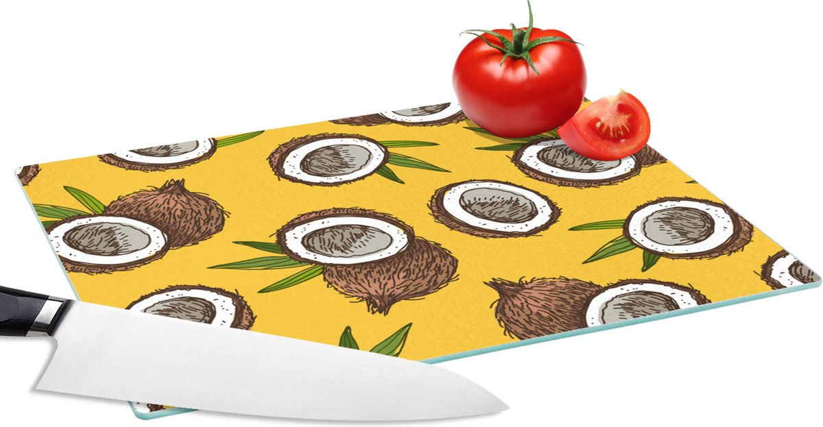 Glazen Snijplank - 28x20 - Kokosnoot - Hawaii - Tropisch - Bladeren - Design - Snijplanken Glas