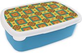 Broodtrommel Blauw - Lunchbox - Brooddoos - Patchwork - Retro - Bloemen - Design - 18x12x6 cm - Kinderen - Jongen