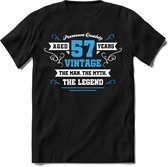 57 Jaar Legend - Feest kado T-Shirt Heren / Dames - Wit / Blauw - Perfect Verjaardag Cadeau Shirt - grappige Spreuken, Zinnen en Teksten. Maat L