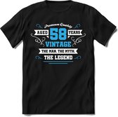 58 Jaar Legend - Feest kado T-Shirt Heren / Dames - Wit / Blauw - Perfect Verjaardag Cadeau Shirt - grappige Spreuken, Zinnen en Teksten. Maat L