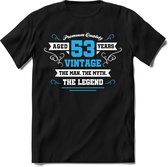 53 Jaar Legend - Feest kado T-Shirt Heren / Dames - Wit / Blauw - Perfect Verjaardag Cadeau Shirt - grappige Spreuken, Zinnen en Teksten. Maat L