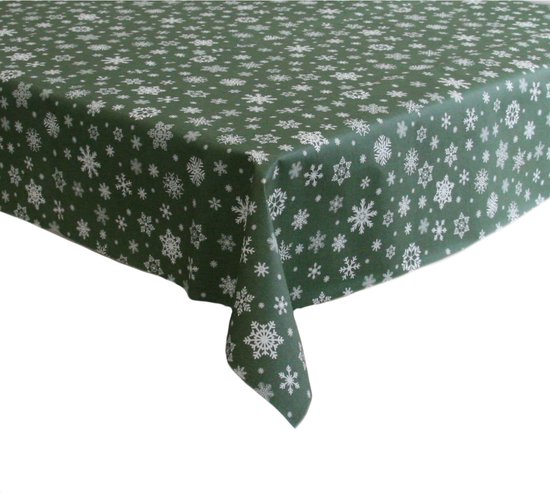 Kerst tafelzeil/tafelkleed groen met witte sneeuwvlokken print 140 x 180 cm  -... | bol.com
