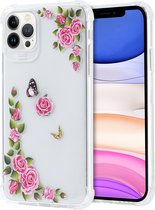 Siliconen Hoesje met bloemenprint Geschikt voor iPhone 11 Pro Vlinders en rozen – Transparant