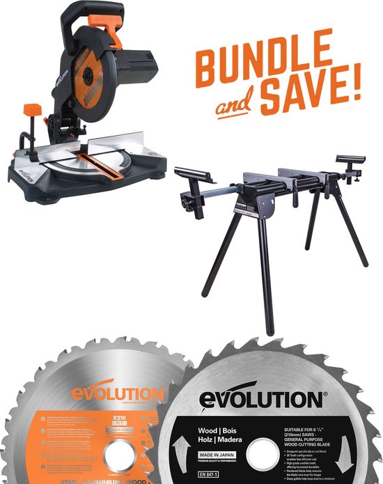  - EVOLUTION - COMBOPACK R210CMS + MITRESTAND + ZAAGBLAD HOUT - DIA 210 MM - 1200W - 23KG