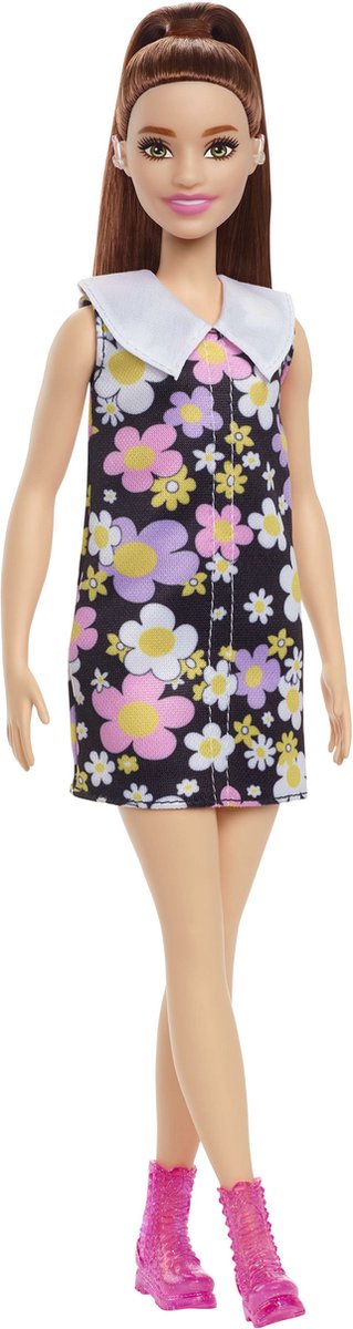 Barbie Fashionistas - Brunette - Bloemenjurk - Roze laarzen - Pop