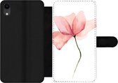 Bookcase Geschikt voor iPhone XR telefoonhoesje - Bloemen - Waterverf - Roze - Met vakjes - Wallet case met magneetsluiting