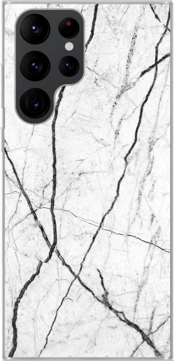 Telefoonhoesje Geschikt voor Samsung Galaxy S22 Ultra hoesje - Marmer print - Zwart - Wit - Siliconen Telefoonhoesje Telefoonhoesje